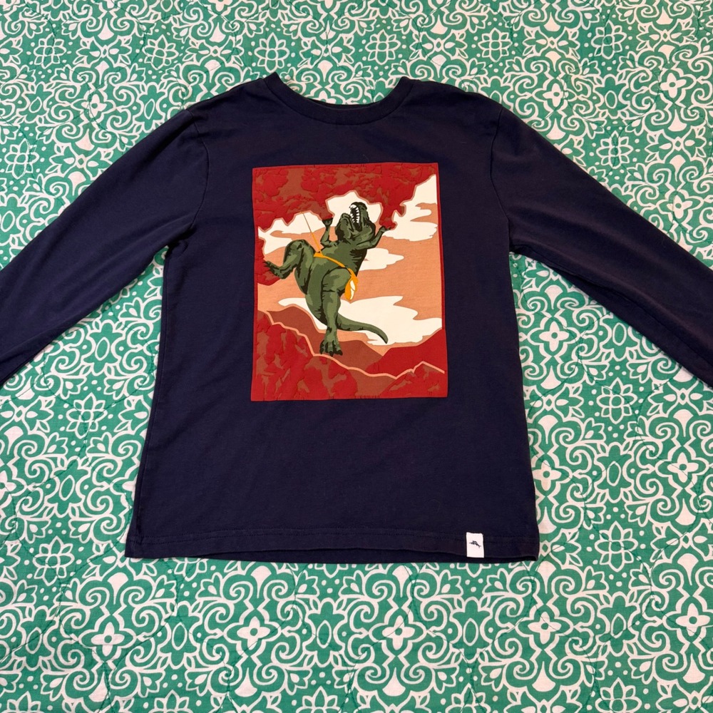 Tommy Bahama Kids Navy Blue T-Rex Dinosaur Rock Climbing Long Sleeve Shirt M 7/8